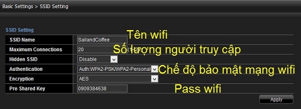 tiến hành thay đổi password Wifi 1