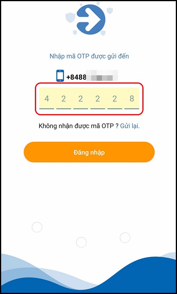 Nhập mã OTP gửi vào số điện thoại